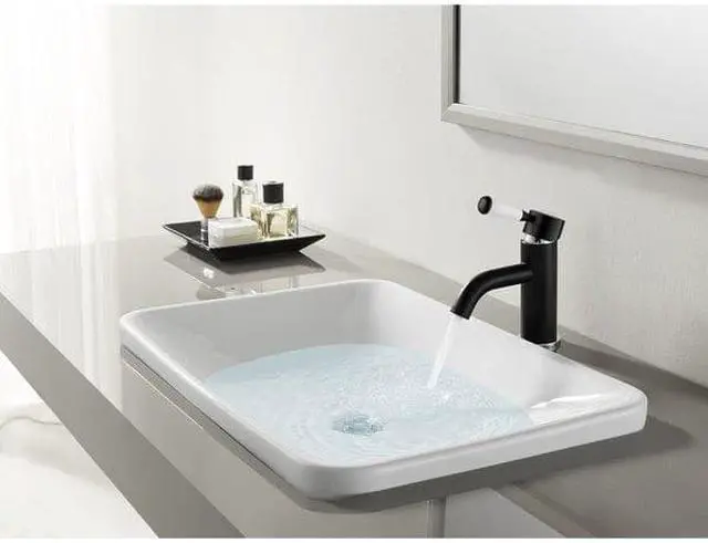 Alt view image 3 of 5 - Fauceture LS8227DPL Modern Paris Single-Handle Bathroom Faucet with Deck Plate & Drain - Matte Black & Polished Chrome