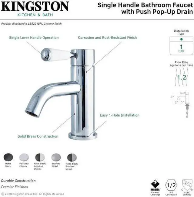 Alt view image 4 of 5 - Fauceture LS8227DPL Modern Paris Single-Handle Bathroom Faucet with Deck Plate & Drain - Matte Black & Polished Chrome