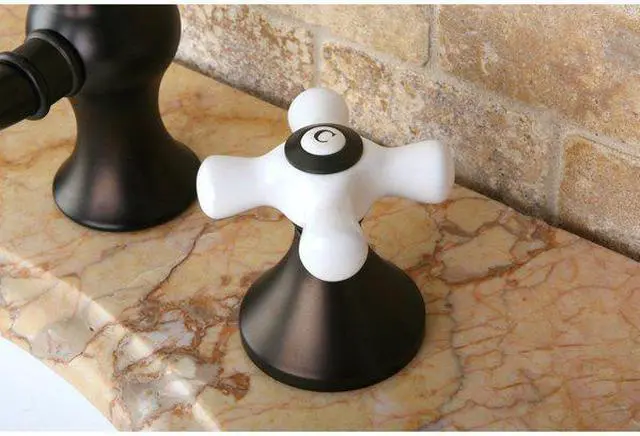Alt view image 3 of 8 - Kingston Brass KC7165PX Widespread Lavatory Faucet with Procelain Cross Handle & Brass Pop-Up, Oil Rubbed Bronze