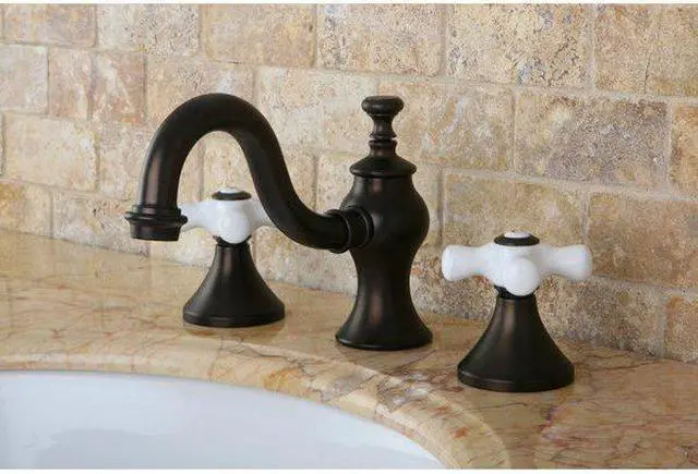 Alt view image 4 of 8 - Kingston Brass KC7165PX Widespread Lavatory Faucet with Procelain Cross Handle & Brass Pop-Up, Oil Rubbed Bronze