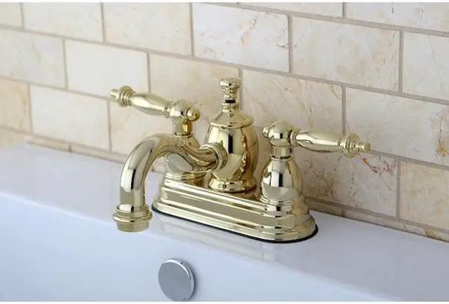 Alt view image 4 of 6 - Kingston Brass KS7102TL 4 in. Templeton Centerset Lavatory Faucet with Brass Pop-Up & Metal Lever Handle Polished Brass