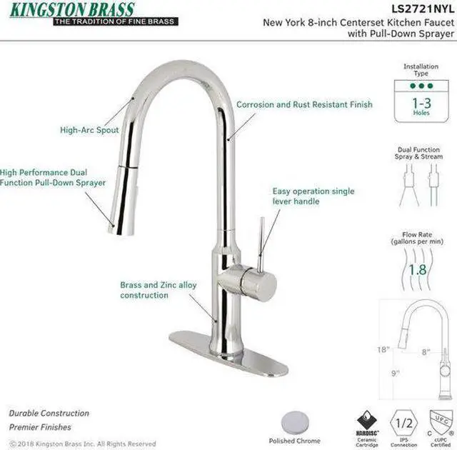 Alt view image 8 of 12 - Gourmetier LS2721NYL Single-Handle Pull-Down Kitchen Faucet, Polished Chrome