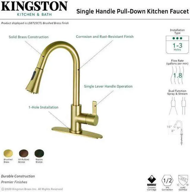 Alt view image 4 of 13 - Gourmetier LS8726CTL Modern Continental Single-Handle Pull-Down Kitchen Faucet - Naples Bronze