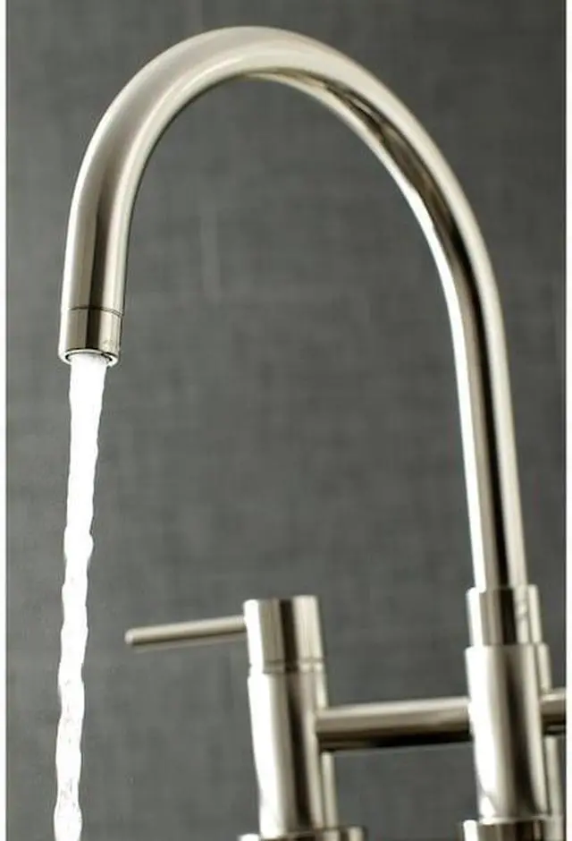 Alt view image 3 of 11 - Kingston Brass KS8278DLBS Concord Two-Handle Bridge Kitchen Faucet with Brass Side Sprayer, Brushed Nickel