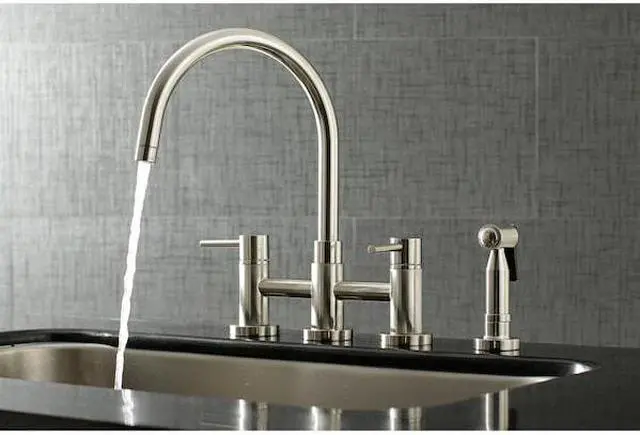 Alt view image 6 of 11 - Kingston Brass KS8278DLBS Concord Two-Handle Bridge Kitchen Faucet with Brass Side Sprayer, Brushed Nickel