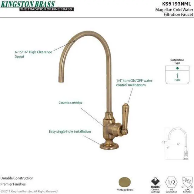 Alt view image 6 of 11 - Kingston Brass KS5193NML Traditional Magellan Single-Handle Water Filtration Faucet - Vintage Brass
