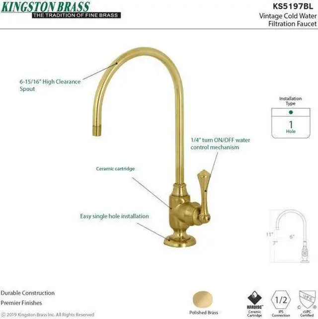 Alt view image 7 of 11 - Kingston Brass KS5197BL Traditional Vintage Single-Handle Water Filtration Faucet - Satin Brass
