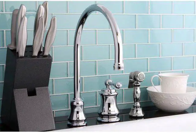 Alt view image 6 of 10 - Single Handle Widespread Kitchen Faucet with Brass Sprayer