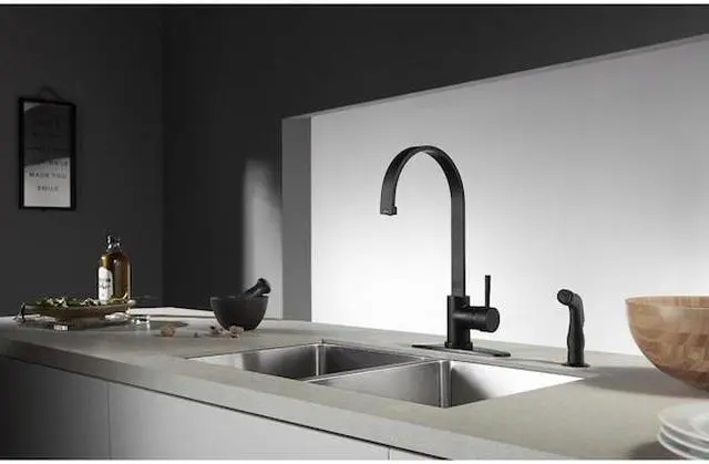 Alt view image 2 of 8 - Gourmetier LS8710DLSP 8-inch Centerset Kitchen Faucet with Side Sprayer, Matte Black