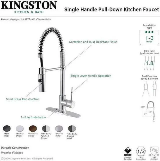 Alt view image 3 of 8 - Gourmetier LS8771NYL Single-Handle Pull-Down Kitchen Faucet, Polished Chrome