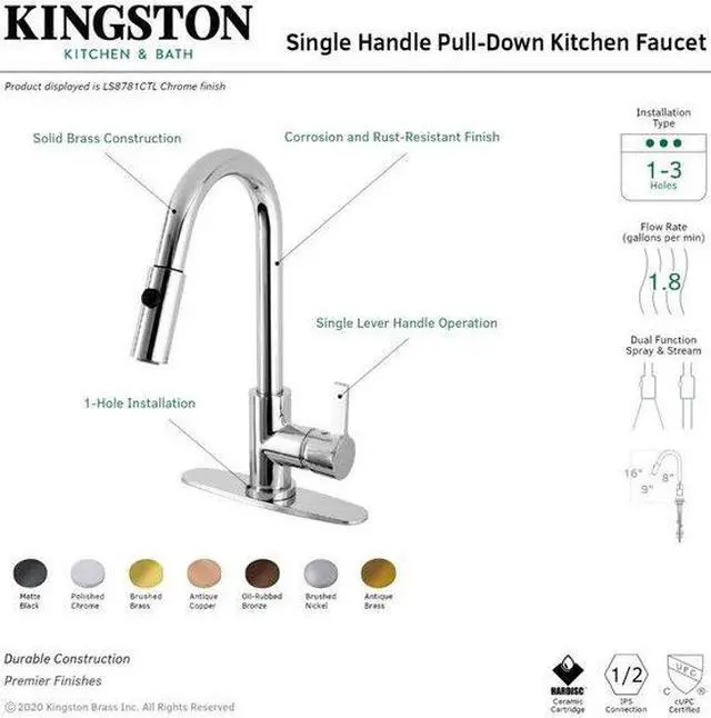 Alt view image 2 of 12 - Gourmetier LS8781CTL Continental Kitchen Faucet with Pull-Down Sprayer, Polished Chrome