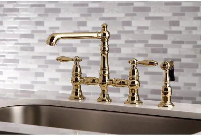 Alt view image 4 of 12 - Kingston Brass KS7272ALBS Kitchen Faucet with Side Sprayer, Polished Brass - 8.3125 x 6.875 x 14.125 in.