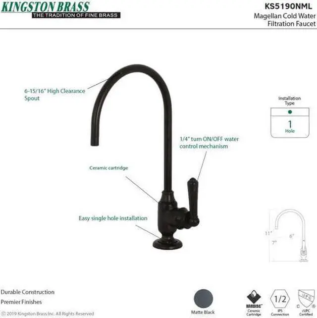 Alt view image 6 of 11 - Kingston Brass KS5190NML Traditional Magellan Single-Handle Water Filtration Faucet - Matte Black