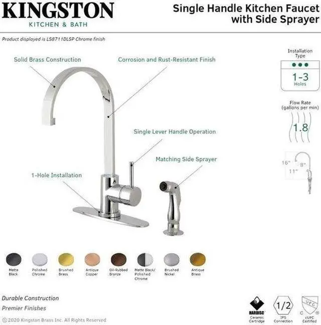 Alt view image 2 of 8 - Gourmetier LS8717DLSP 8-inch Centerset Kitchen Faucet with Side Sprayer, Matte Black/Chrome