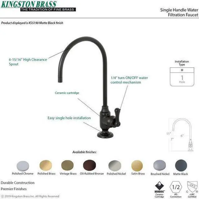 Alt view image 7 of 11 - Kingston Brass KS5190AL Traditional Royale Single-Handle Water Filtration Faucet - Matte Black