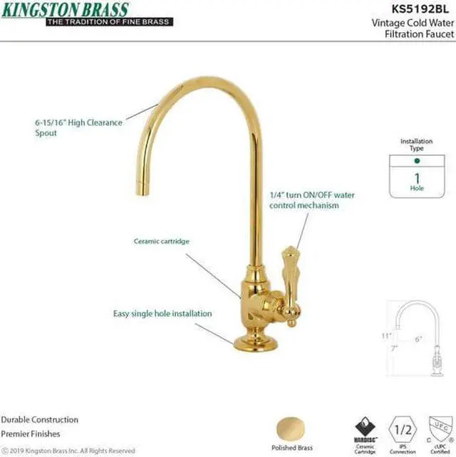 Alt view image 3 of 6 - Kingston Brass KS5192BL Traditional Vintage Single-Handle Water Filtration Faucet - Polished Brass