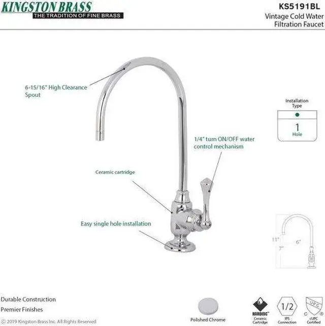Alt view image 6 of 11 - Kingston Brass KS5191BL Traditional Vintage Single-Handle Water Filtration Faucet - Polished Chrome