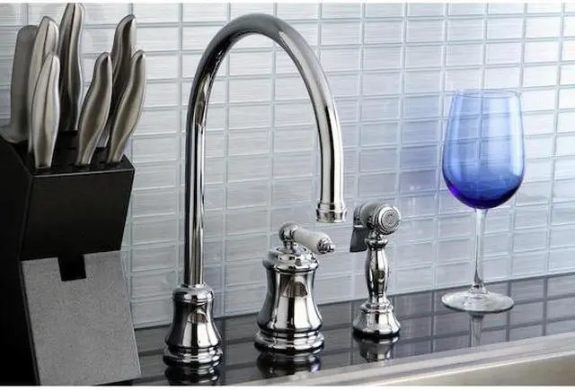 Alt view image 6 of 8 - Single Handle Widespread Kitchen Faucet with Brass Sprayer