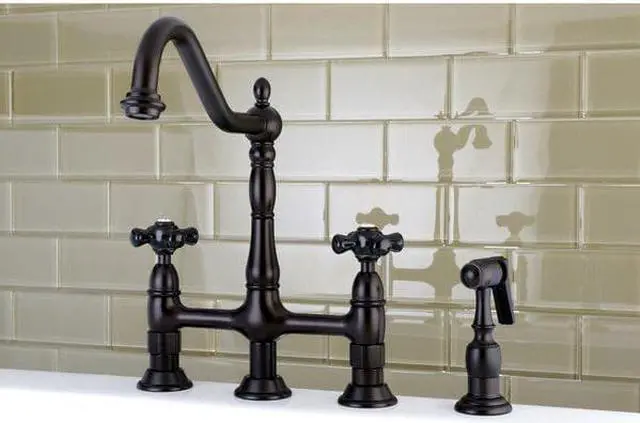 Alt view image 3 of 8 - Kingston Brass KS1275PKXBS 8" Centerset Kitchen Faucet with Brass Sprayer, ORB