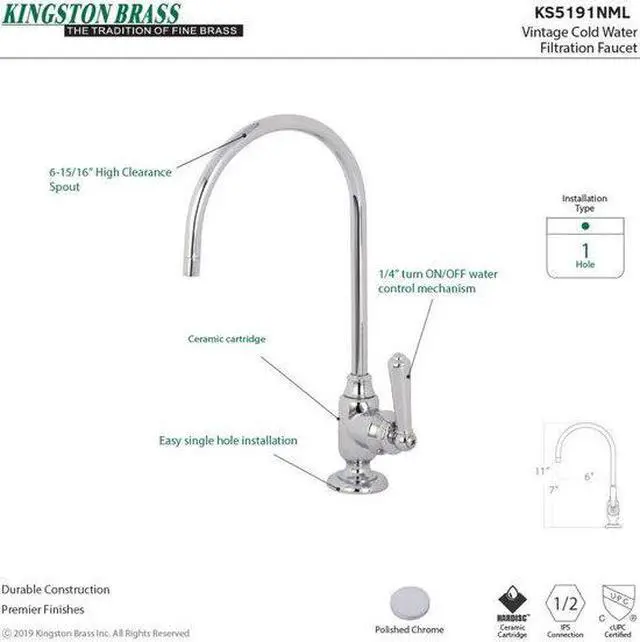 Alt view image 3 of 11 - Kingston Brass KS5191NML Traditional Magellan Single-Handle Water Filtration Faucet - Polished Chrome