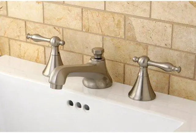 Alt view image 4 of 6 - Kingston Brass KS4478NL Widespread Lavatory Faucet with Brass Pop-Up & Metal Lever Handle Satin Nickel