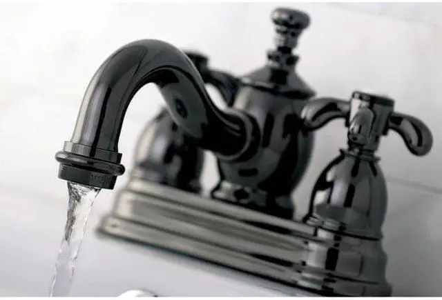 Alt view image 10 of 16 - Kingston Brass NS7100TX Water Onyx 4 inch centerset lavatory faucet with cross handles and brass pop up drain, Black Nickel