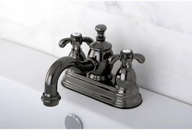 Alt view image 6 of 16 - Kingston Brass NS7100TX Water Onyx 4 inch centerset lavatory faucet with cross handles and brass pop up drain, Black Nickel