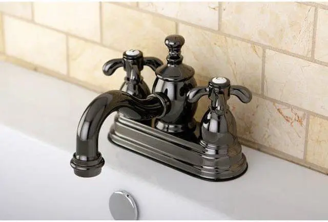 Alt view image 9 of 16 - Kingston Brass NS7100TX Water Onyx 4 inch centerset lavatory faucet with cross handles and brass pop up drain, Black Nickel