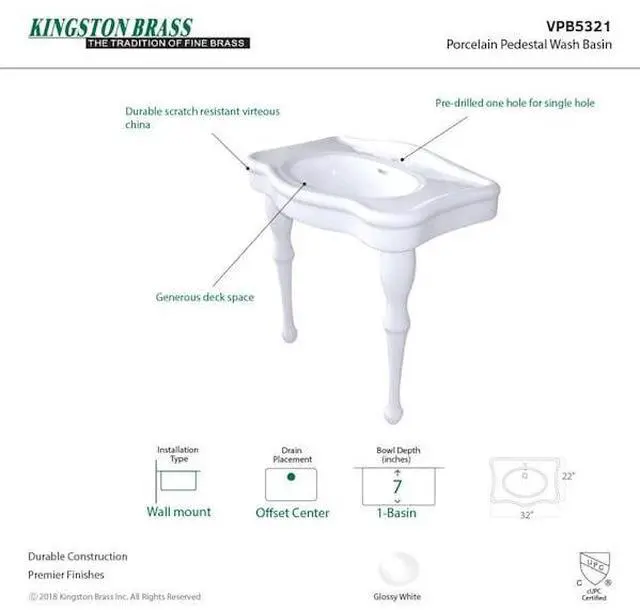 Alt view image 3 of 4 - FAUCETURE VPB5321 VPB5321 Imperial 32" Basin Console Sink W/ 1 Faucet Hole,