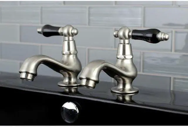 Alt view image 3 of 3 - Kingston Brass KS1108PKL Basin Tap Faucet with Cross Handle, Satin Nickel