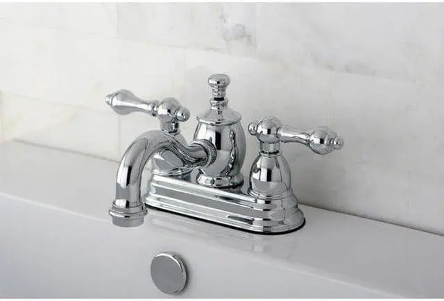 Alt view image 4 of 6 - Kingston Brass KS7101AL 4 in. English Country Centerset Lavatory Faucet with Brass Pop-Up with Metal Lever Handle, Polished Chrome