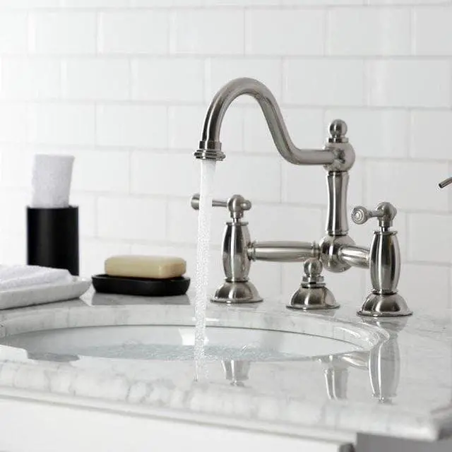 Alt view image 5 of 9 - Kingston Brass KS3918BL Restoration Bathroom Bridge Faucet, Brushed Nickel