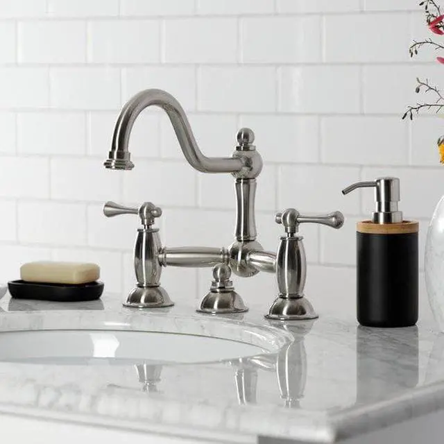 Alt view image 7 of 9 - Kingston Brass KS3918BL Restoration Bathroom Bridge Faucet, Brushed Nickel