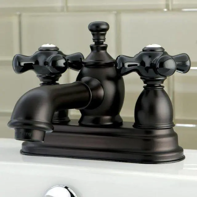 Alt view image 4 of 8 - Kingston Brass KS7005PKX 4 in. Long Spout Centerset Lavatory Faucet with Brass Pop-Up Cross Handle, Oil Rubbed Bronze