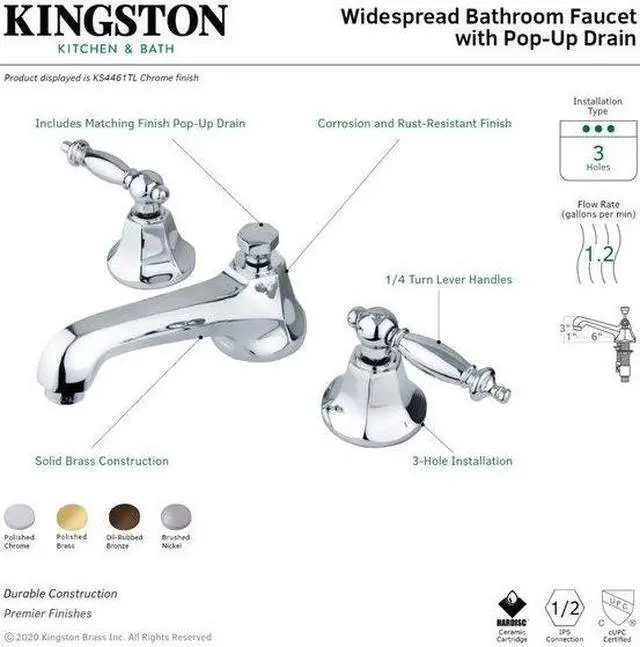 Alt view image 3 of 3 - Two Handle 8" to 16" Widespread Lavatory Faucet with Brass Pop-up in Oil Rubbed Bronze by Kingston Brass