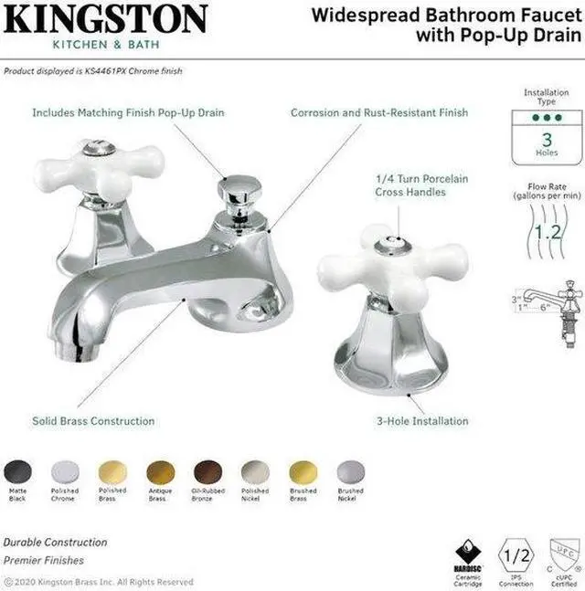 Alt view image 3 of 3 - Two Handle 8" to 16" Widespread Lavatory Faucet with Brass Pop-up in Oil Rubbed Bronze by Kingston Brass