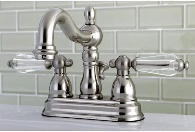Alt view image 4 of 5 - Kingston Brass KS1608WLL 4 in. Centerset Lavatory Faucet with Brass Pop-Up & Metal Lever Handle Satin Nickel