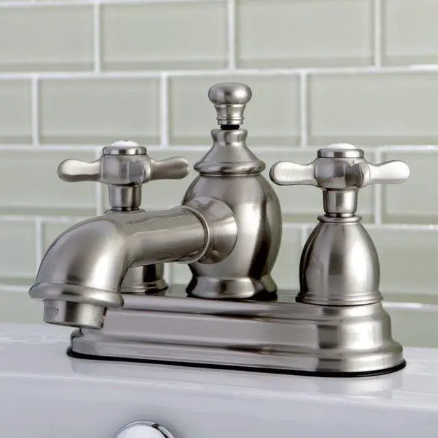 Alt view image 5 of 8 - Kingston Brass KS7008BEX 4 in. Centerset Lavatory Faucet with Brass Pop-Up Elegant Cross Handle Cross Handle, Satin Nickel