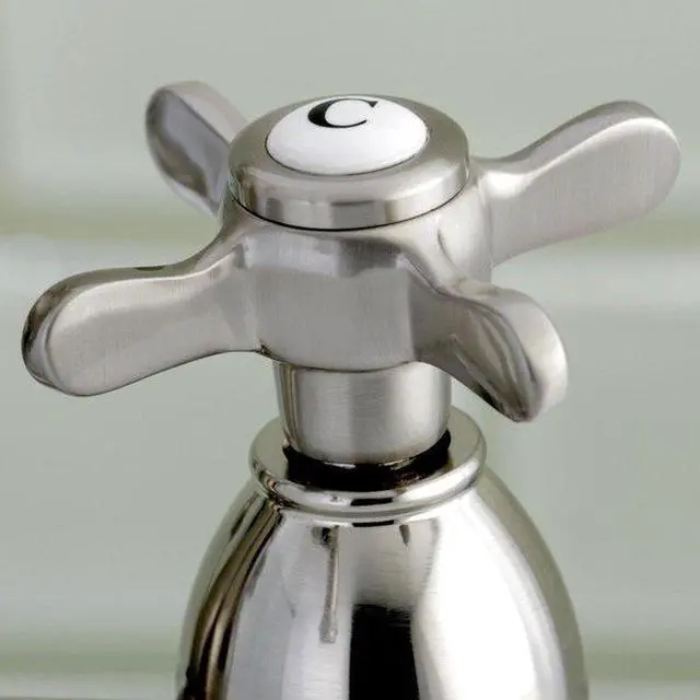 Alt view image 4 of 8 - Kingston Brass KS7008BEX 4 in. Centerset Lavatory Faucet with Brass Pop-Up Elegant Cross Handle Cross Handle, Satin Nickel