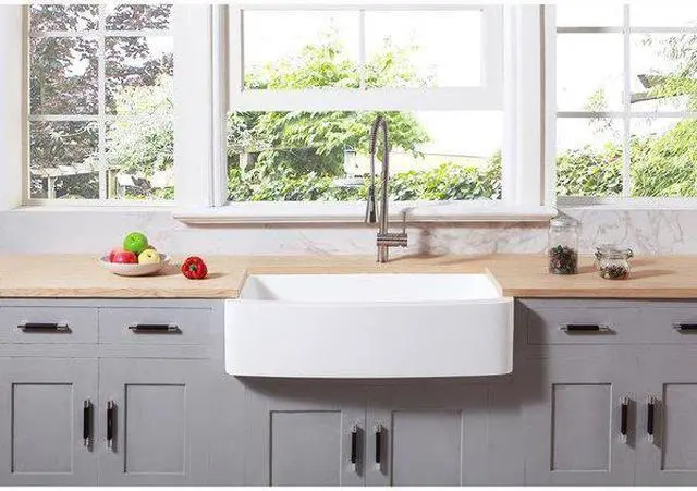 Alt view image 3 of 7 - Gourmetier GKFA36229 Solid Surface 36" x 22" Farmhouse Single Bowl Kitchen Sink, Matte White