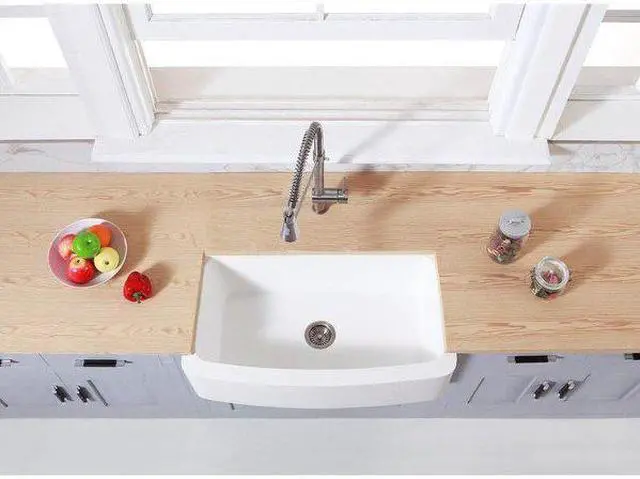 Alt view image 5 of 7 - Gourmetier GKFA36229 Solid Surface 36" x 22" Farmhouse Single Bowl Kitchen Sink, Matte White