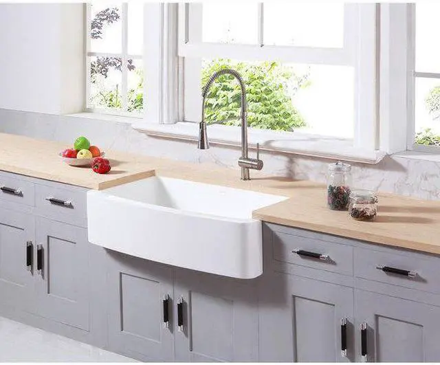 Alt view image 6 of 7 - Gourmetier GKFA36229 Solid Surface 36" x 22" Farmhouse Single Bowl Kitchen Sink, Matte White