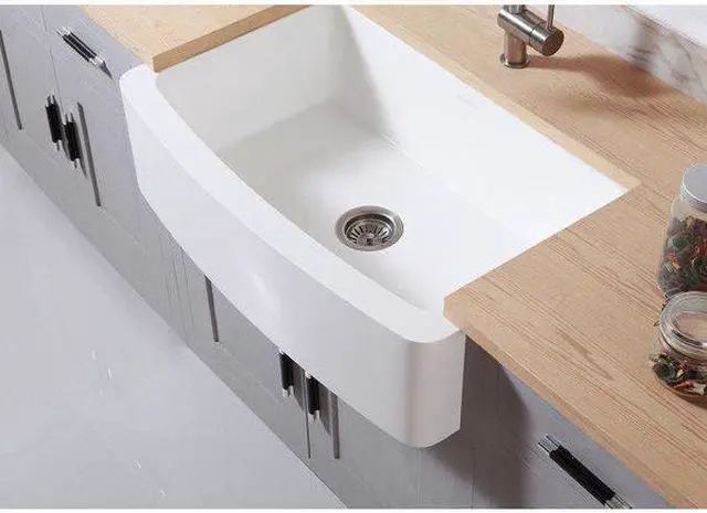 Alt view image 7 of 7 - Gourmetier GKFA36229 Solid Surface 36" x 22" Farmhouse Single Bowl Kitchen Sink, Matte White