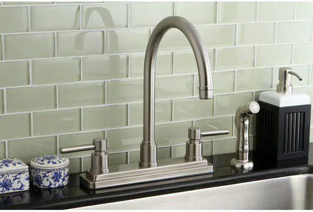 Alt view image 7 of 9 - Kingston Brass KS8798DL 8 Inch Center Kitchen Faucet With Side Sprayer - Satin Nickel