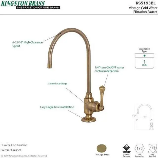 Alt view image 4 of 11 - Kingston Brass KS5193BL Traditional Vintage Single-Handle Water Filtration Faucet - Vintage Brass