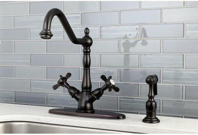Alt view image 5 of 12 - Kingston Brass KS1235BEXBS Mono Deck Mount Kitchen Faucet with Classic Lever Handle & Brass Sprayer, Oil Rubbed Bronze
