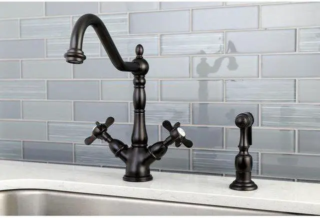 Alt view image 8 of 12 - Kingston Brass KS1235BEXBS Mono Deck Mount Kitchen Faucet with Classic Lever Handle & Brass Sprayer, Oil Rubbed Bronze
