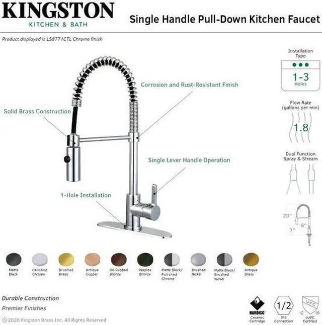 Alt view image 3 of 3 - Gourmetier LS8776CTL Continental Kitchen Faucet with Pull-Down Sprayer, Naples Bronze
