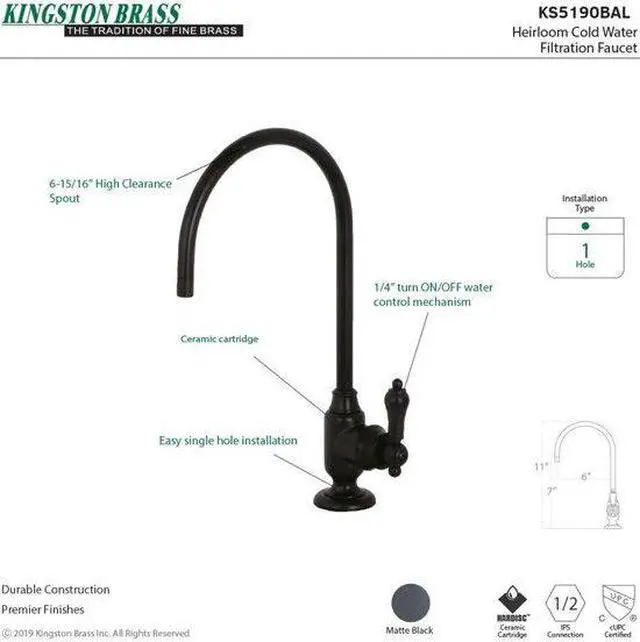 Alt view image 7 of 11 - Kingston Brass KS5190BAL Traditional Heirloom Single-Handle Water Filtration Faucet - Matte Black