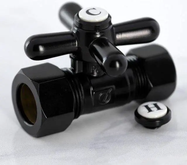 Alt view image 4 of 7 - Kingston Brass CC44450X 5/8" O.D. Comp, 1/2" O.D. Comp Straight Shut-off Valve, Matte Black